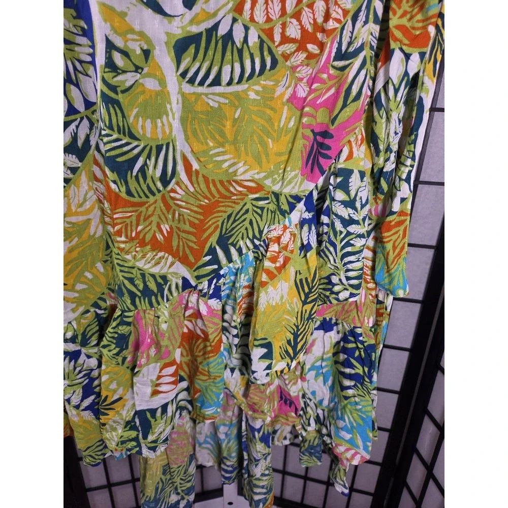 Nicole Miller NY Medium Restort  Vacation Wrap Skirt Tropical Gauzy Ruffle Palms